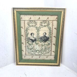 1855 Woven Silk Textile Empress Eugenie & Napoleon III Paris World's Fair Framed